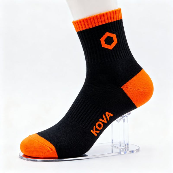 Example black corporate sock with orange logo