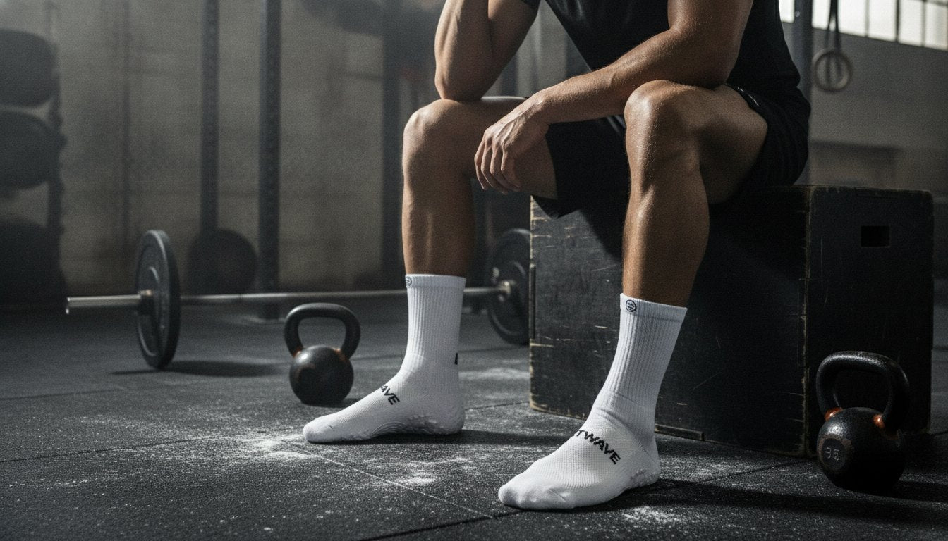 Athlete wearing NXTWAVE grip socks for hybrid